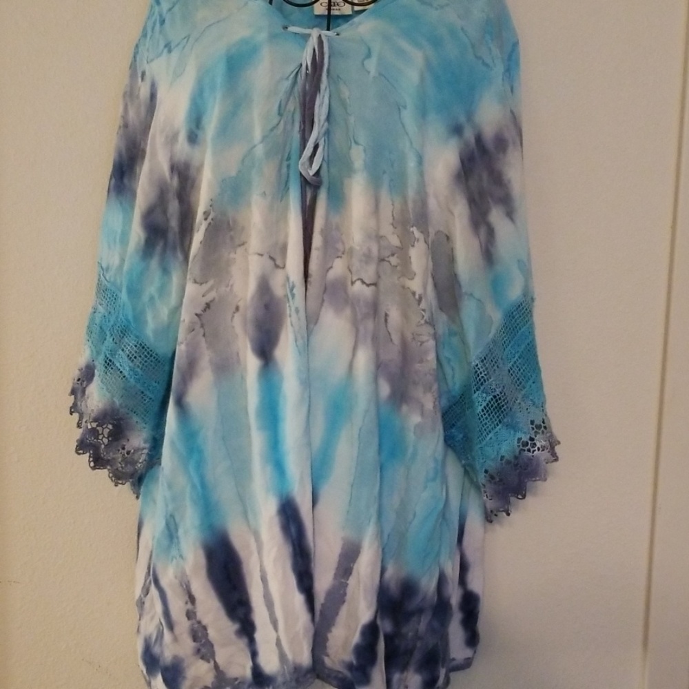 Cato Blue Tie Dyed Peasant Style Blouse